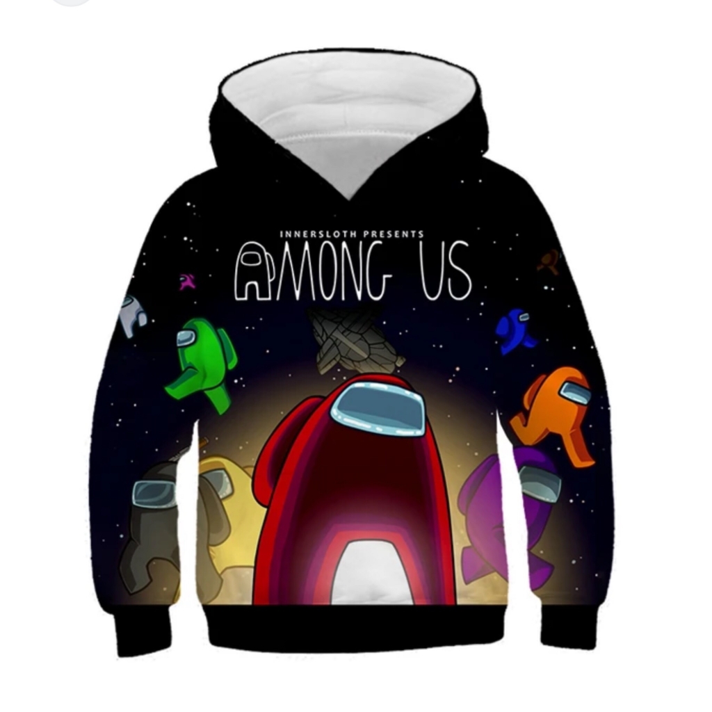 Innersloth Presents 'Among Us' Graphic Print Drawstring Hoodie Med. Space Unisex